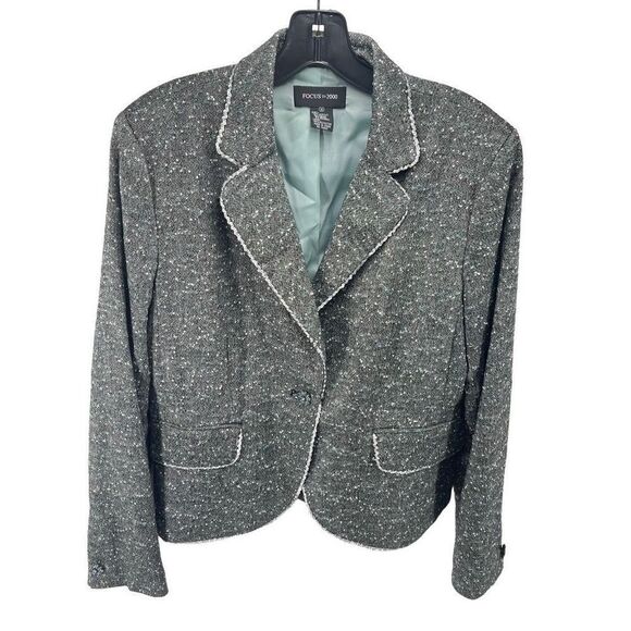 Focus 2000 Womens Blazer Jacket Long Sleeve Lined Sequins Single Button Gray 10 - Picture 1 of 13